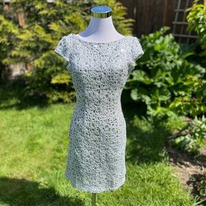 Adrianna Papell Liliana Mini Dress Silver Sequins Sparkle Women's Size US 2